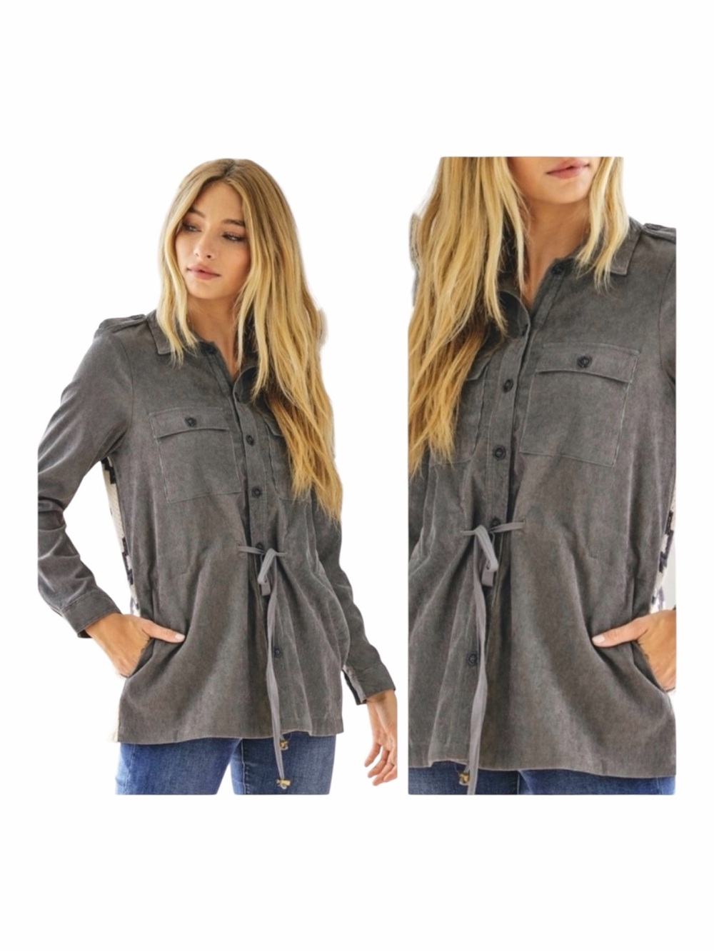 DAVI & DANI Charcoal Drawstring Utility Shirt Jacket